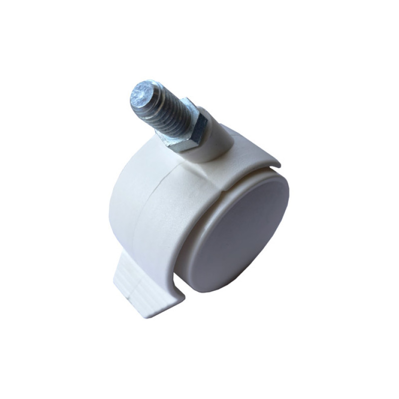 Мебельный ролик пластик (белый) d-50 со штифтом М10 крепление HF