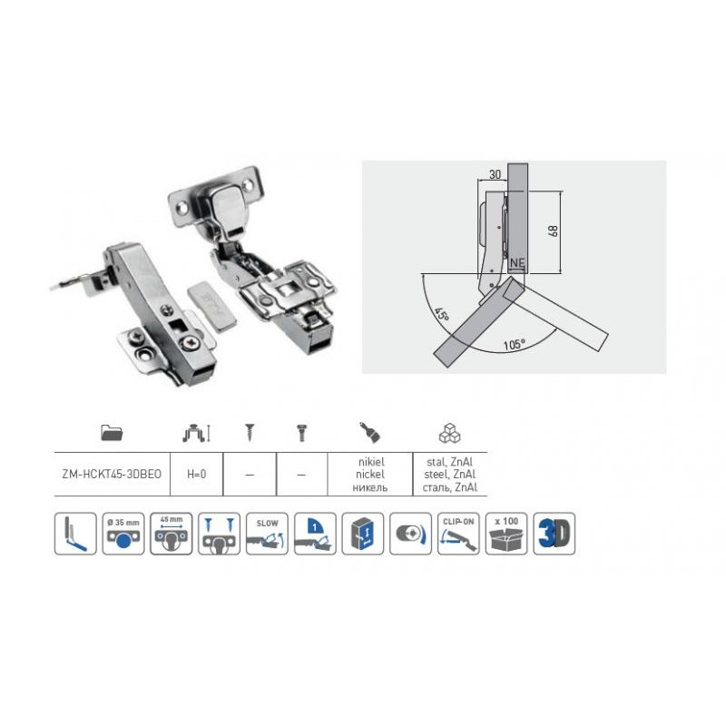 Петля GTV Solid Plus 45° кутова з 3D регулюванням