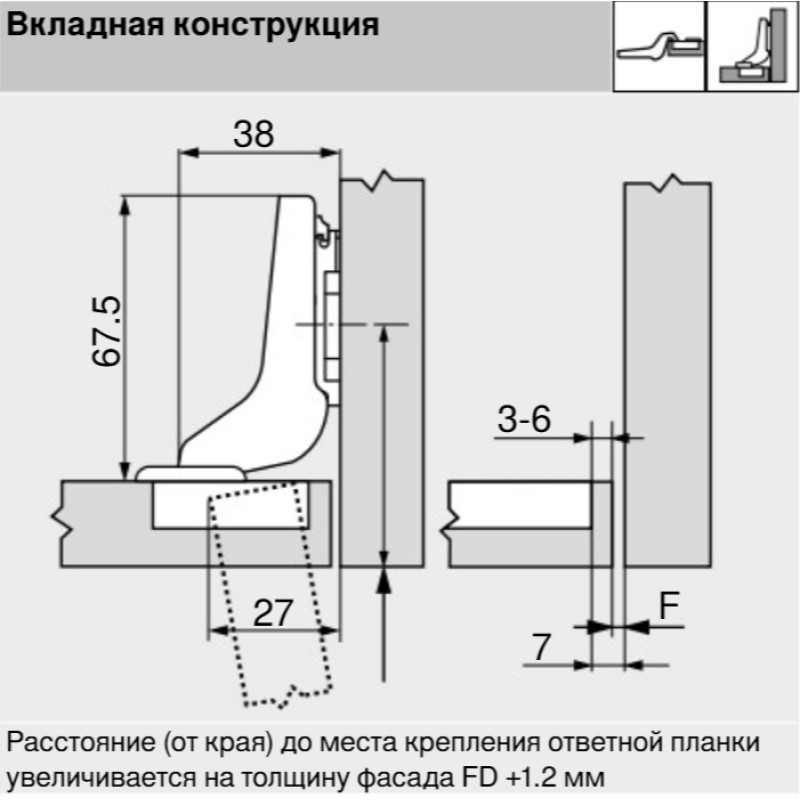 CLIP стандартна петля 100°, вкладна, без пружини, чашка петлі: на шурупи, Нікеліров.