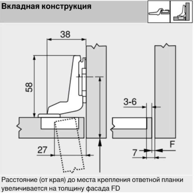 MODUL стандартна петля 100°, вкладна, чашка петлі: на шурупи, Нікеліров.