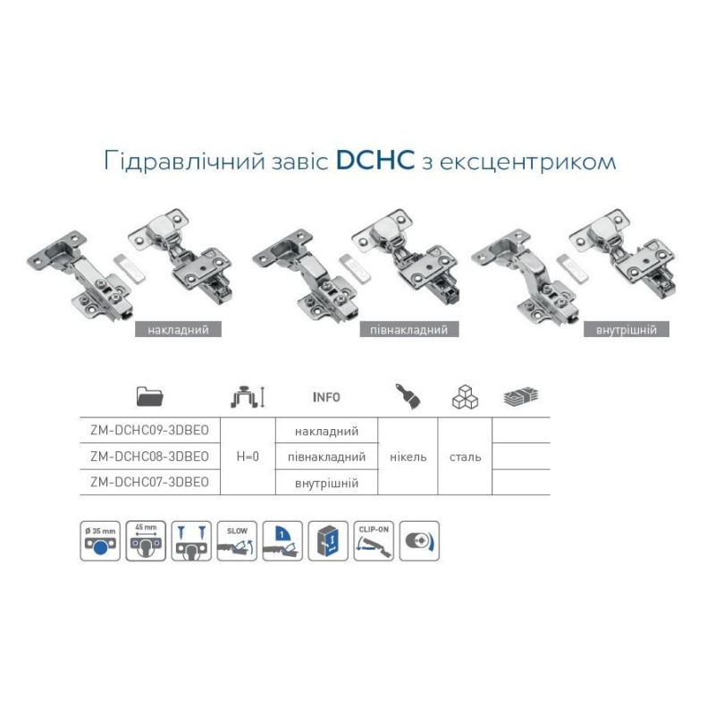 Завіса GTV SOLID PLUS напівнакладна гідравлічна з 3D регулюванням