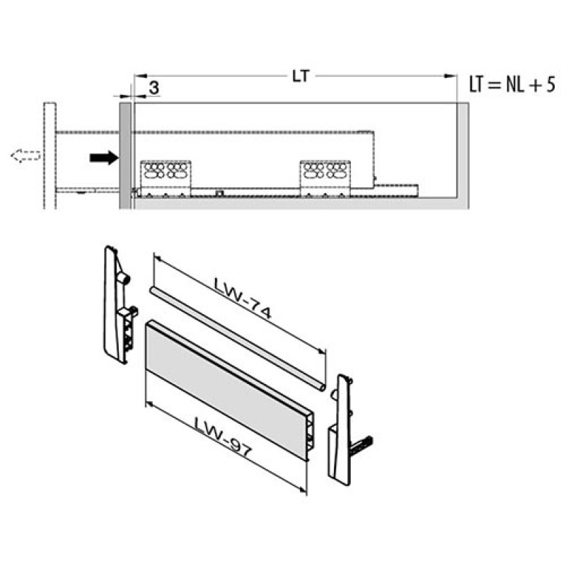 Modern box PB-D-P20450C push to open высокий серый